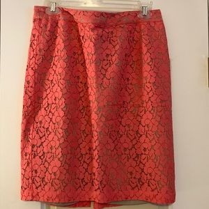 Coral lace pencil skirt